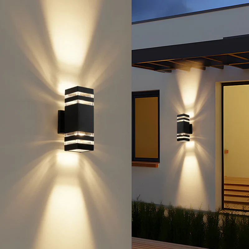 Outdoor Wall Lamp Black Modern LED Lighting Warm White 2-Way Light Emission for Facade and Entrance IP65 Weatherproof Aluminum | Sansoti