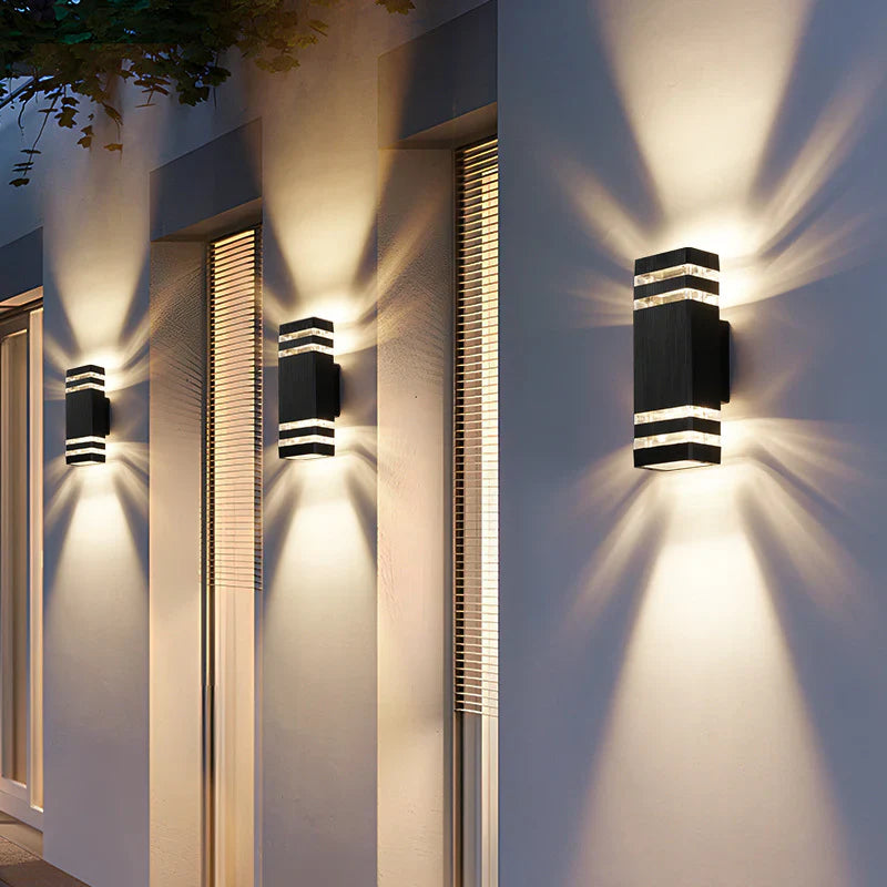 Outdoor Wall Lamp Black Modern LED Lighting Warm White 2-Way Light Emission for Facade and Entrance IP65 Weatherproof Aluminum | Sansoti