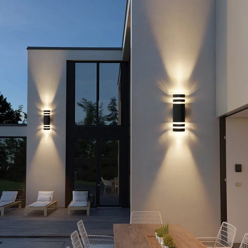 Outdoor Wall Lamp Black Modern LED Lighting Warm White 2-Way Light Emission for Facade and Entrance IP65 Weatherproof Aluminum | Sansoti