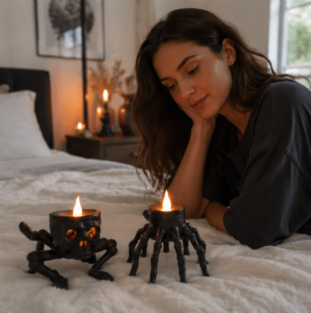 LED Skull Candlelight Set Black Halloween Decorative Lighting Spooky Atmosphere Party Decoration Gothic | Sansoti