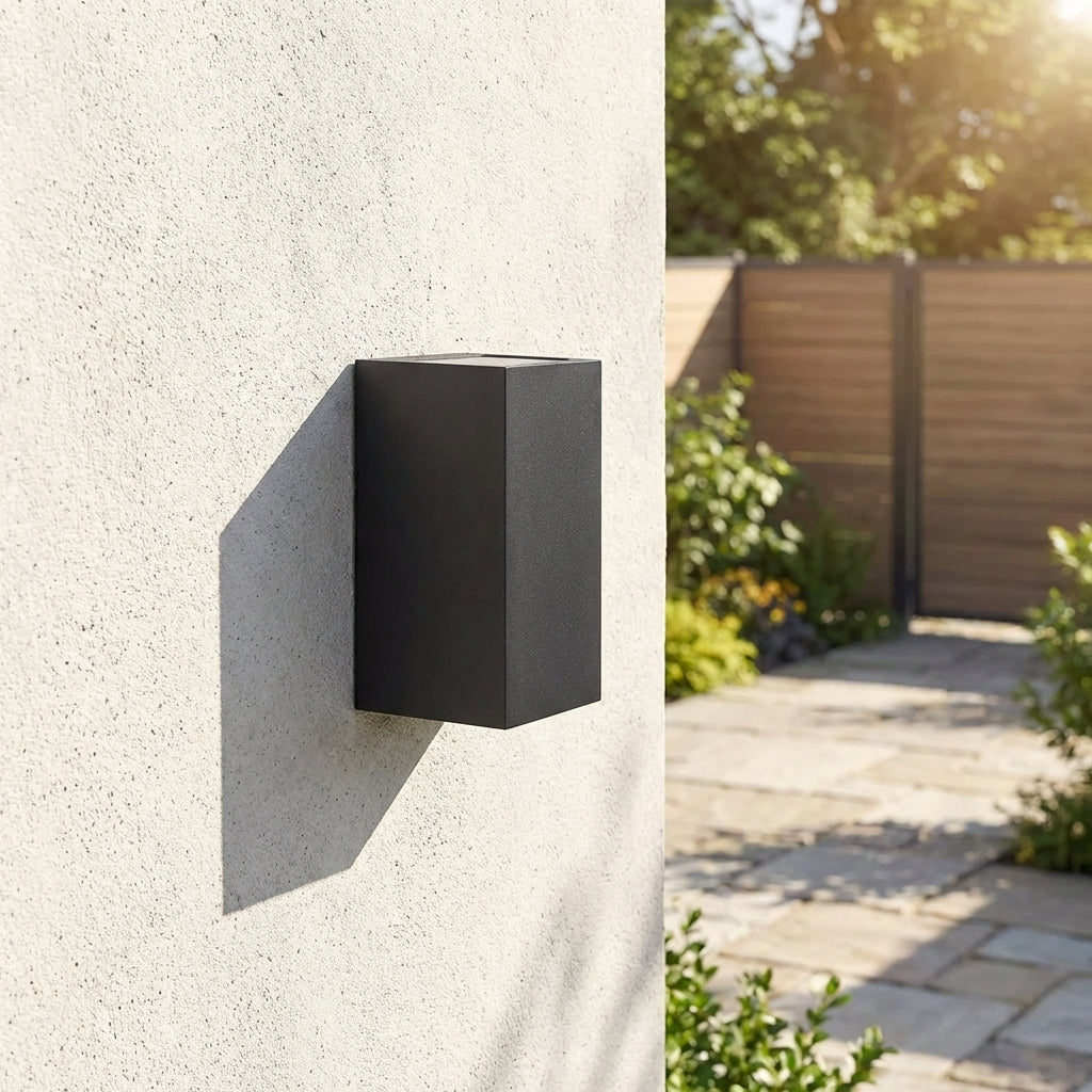 Modern square outdoor wall lamp LED IP65 waterproof up & down lighting black for facade terrace entrance | Sansoti