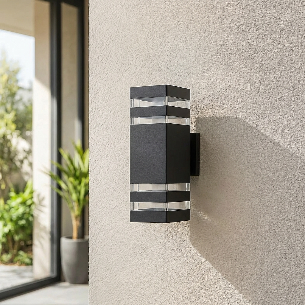 Outdoor Wall Lamp Black Modern LED Lighting Warm White 2-Way Light Emission for Facade and Entrance IP65 Weatherproof Aluminum | Sansoti