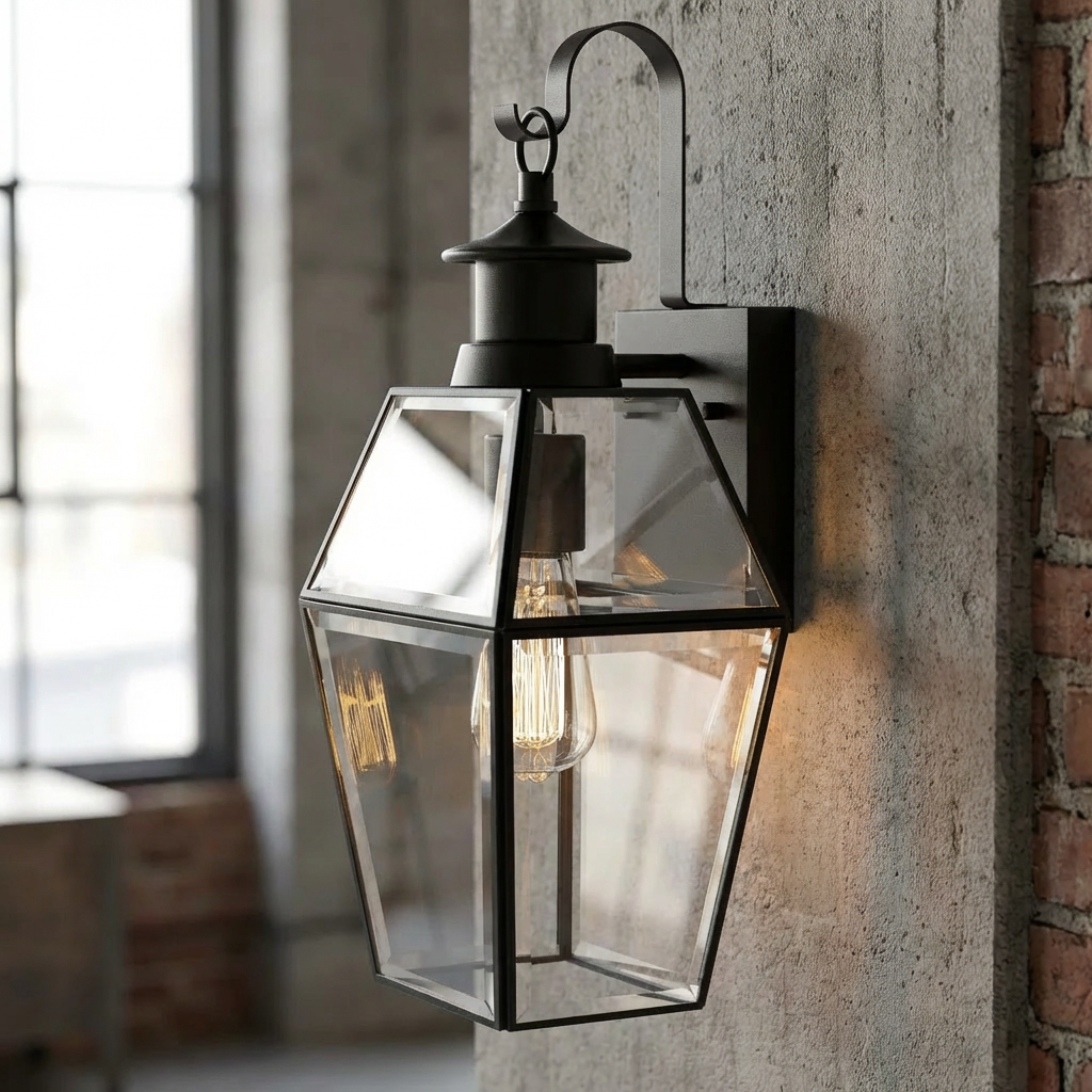 Outdoor Wall Lamp Matte Black Lantern E27 IP44 Weatherproof Garden Lighting with Optional Motion Sensor | Sansoti
