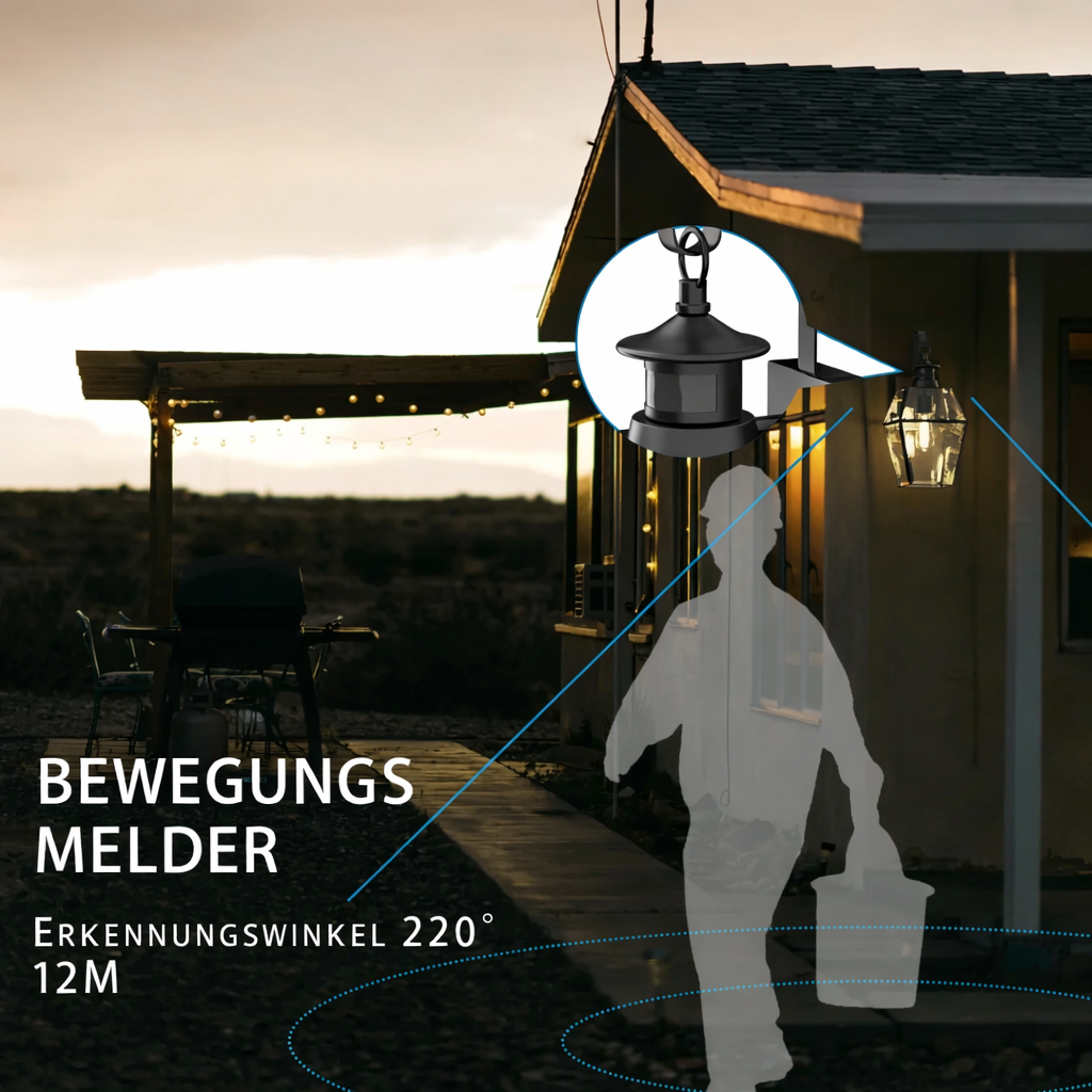 Outdoor Wall Lamp Matte Black Lantern E27 IP44 Weatherproof Garden Lighting with Optional Motion Sensor | Sansoti