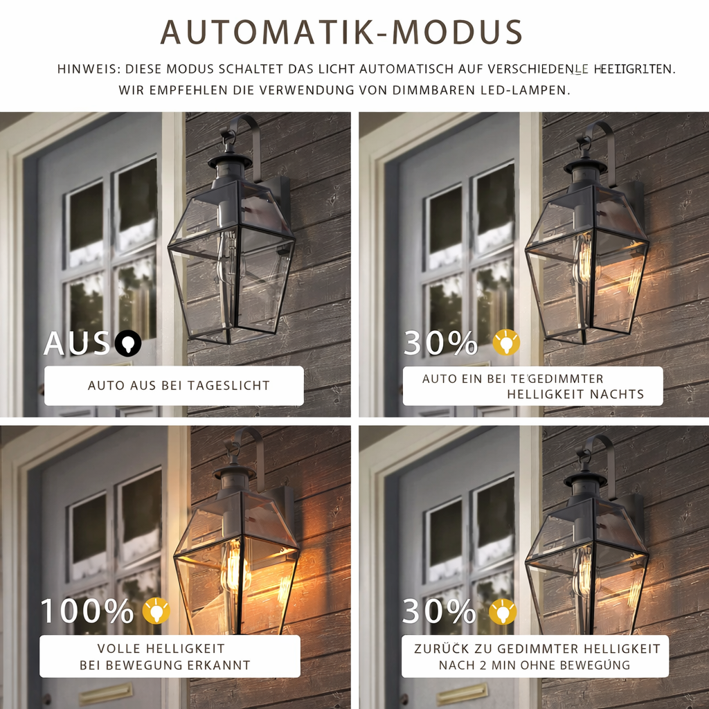 Outdoor Wall Lamp Matte Black Lantern E27 IP44 Weatherproof Garden Lighting with Optional Motion Sensor | Sansoti