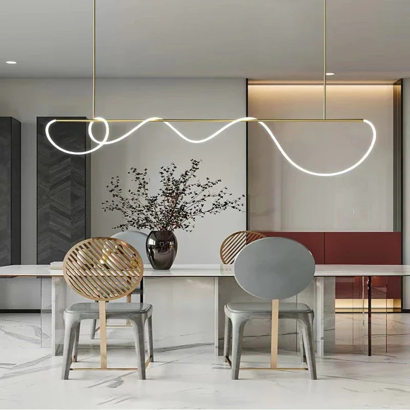 Liniowa lampa wisząca LED z aluminium, czarno-złota, 80-150 cm, nowoczesny design, do jadalni, sypialni i salonu | Sansoti