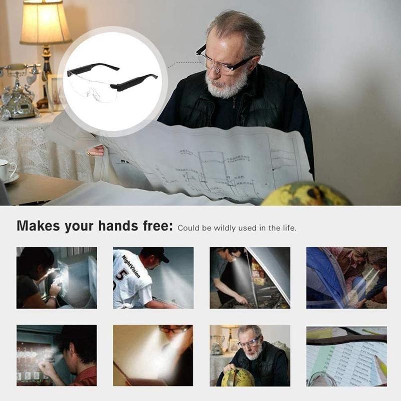 Vergrotingsbril met LED-verlichting USB Oplaadbaar Handsfree voor Lezen Knutselen Precisiewerk Detail | Sansoti