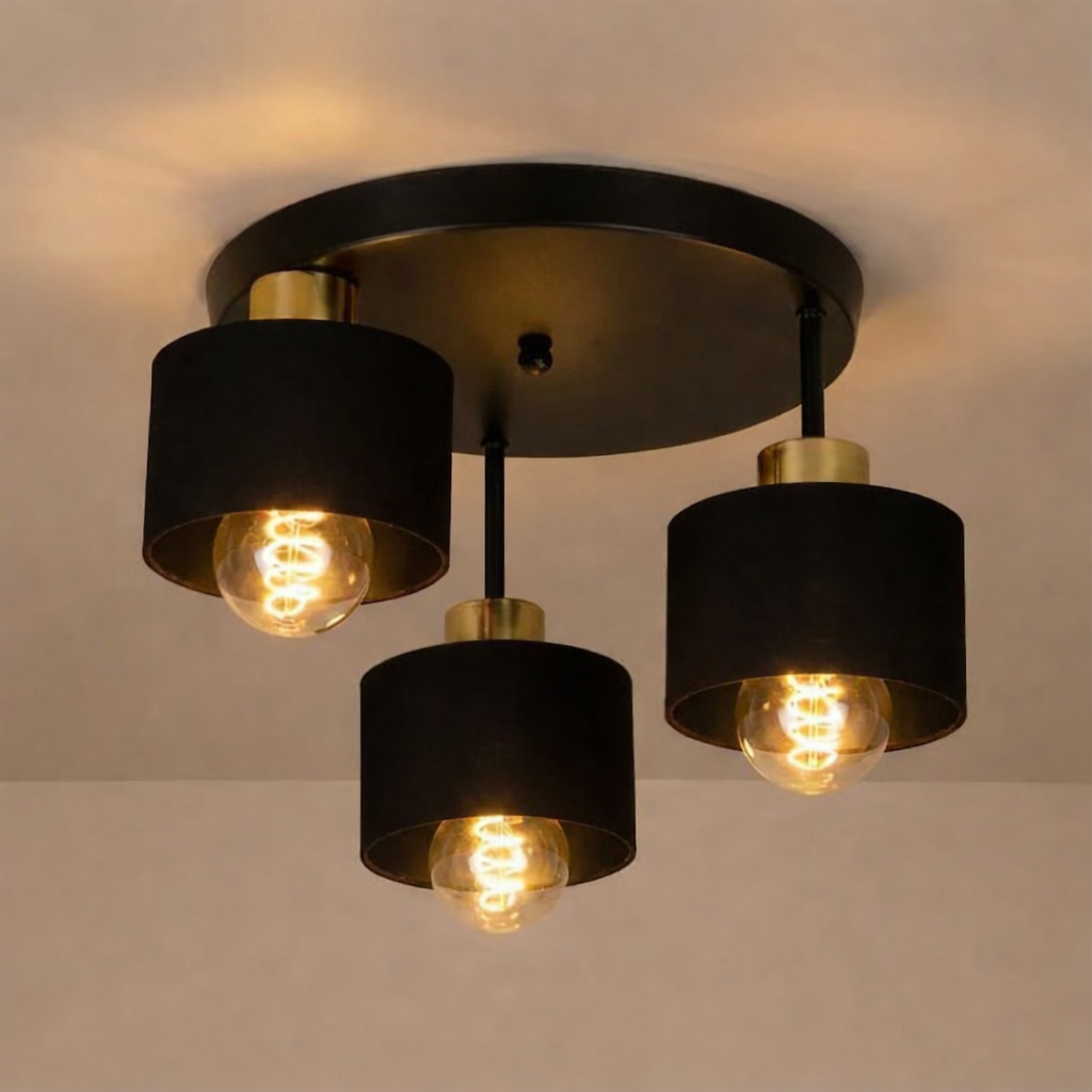 Plafondlamp 3 Lichts Zwart Goud Metaal E27 Ø30cm Modern Design | Sansoti