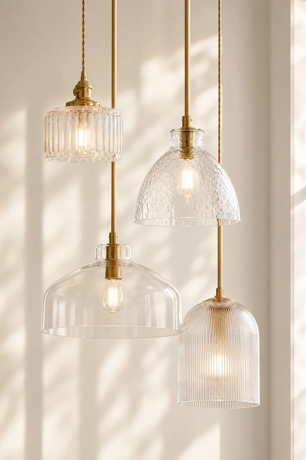 Geslepen Glazen Hanglamp Farmhouse Stijl – Amber of Helder Glas – Messing, Zwart of Nikkel Afwerking | Sansoti