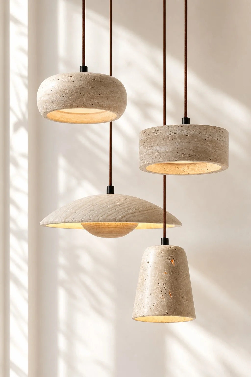 Travertijn Hanglamp Vintage Crème Natuursteen Wabi Sabi Stijl Eetkamer Slaapkamer | Sansoti