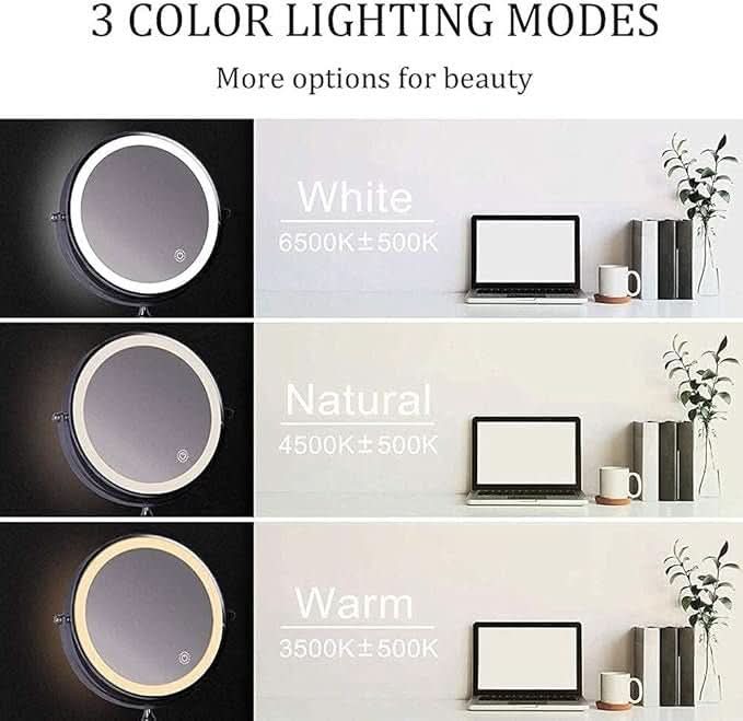 Miroir Grossissant LED Rechargeable Dimmable Maquillage Salle de Bain Miroir Cosmétique Rond 20cm | Restfield