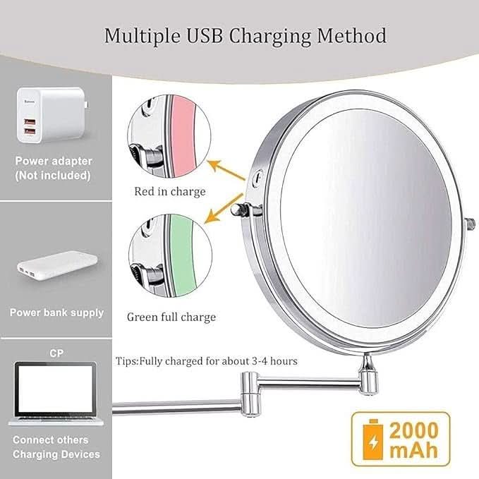 Miroir Grossissant LED Rechargeable Dimmable Maquillage Salle de Bain Miroir Cosmétique Rond 20cm | Restfield