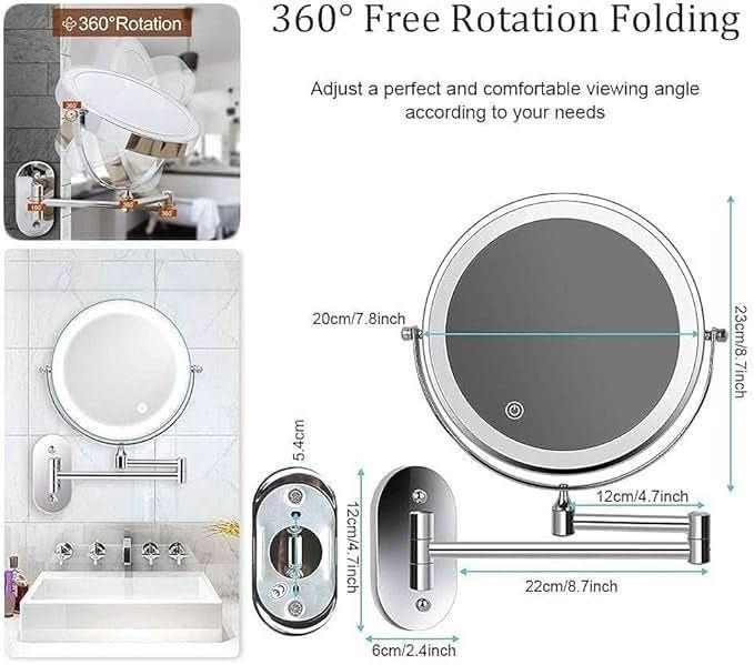 Miroir Grossissant LED Rechargeable Dimmable Maquillage Salle de Bain Miroir Cosmétique Rond 20cm | Restfield