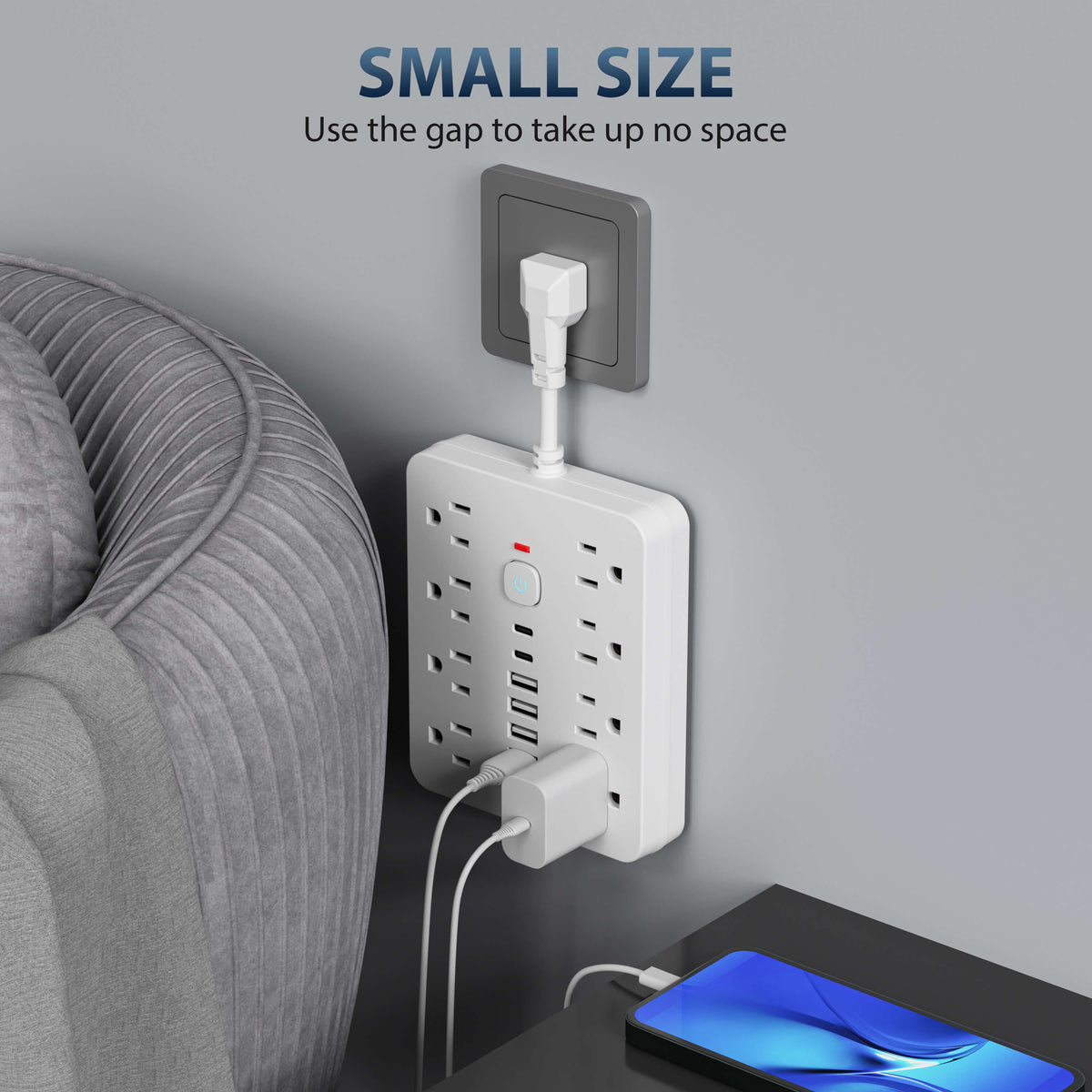 Multiprise 14 prises avec protection contre les surtensions et USB Type-C, répartiteur compact pour la maison et le bureau | Sansoti