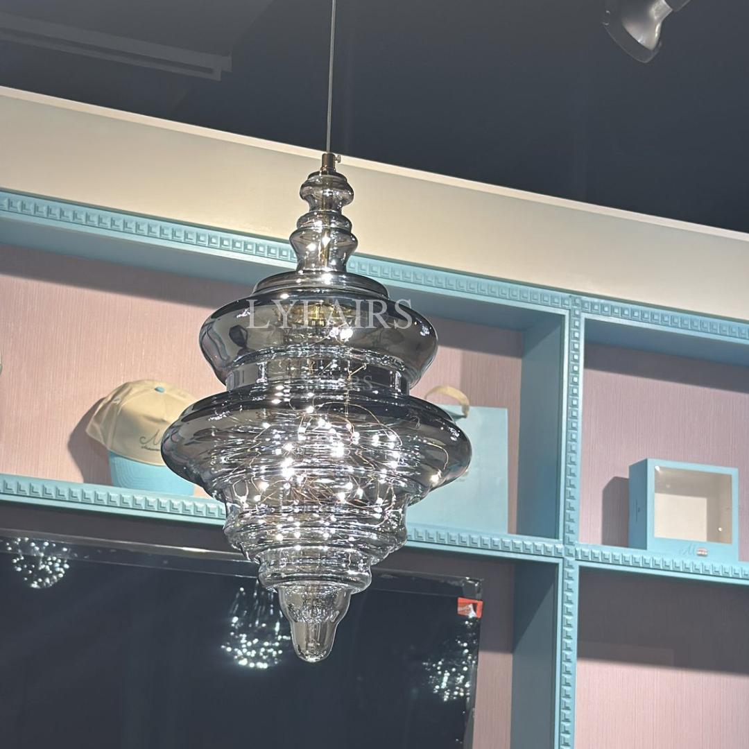 Grijze glazen hanglamp met sterrenhemel-effect voor eetkamer, bar of keukeneiland | Sansoti