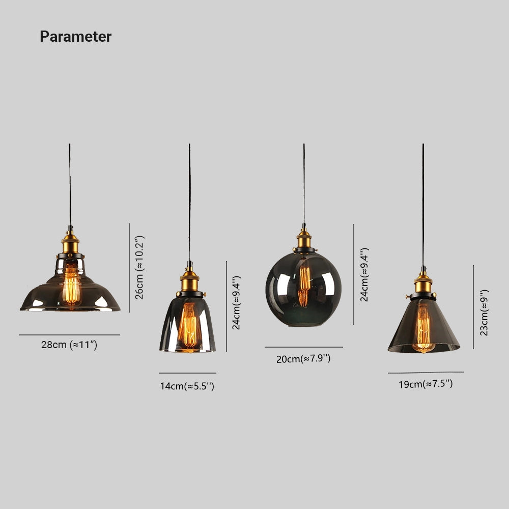 Industriële Glazen Hanglamp Metaal E27 Verstelbaar Snoer Transparant Amber Rookgrijs Binnenverlichting | Sansoti