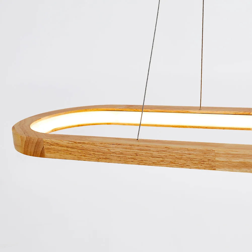 Suspension ovale en bois avec éclairage LED pour salle à manger, salon et cuisine, design scandinave, lumière chaleureuse | Sansoti
