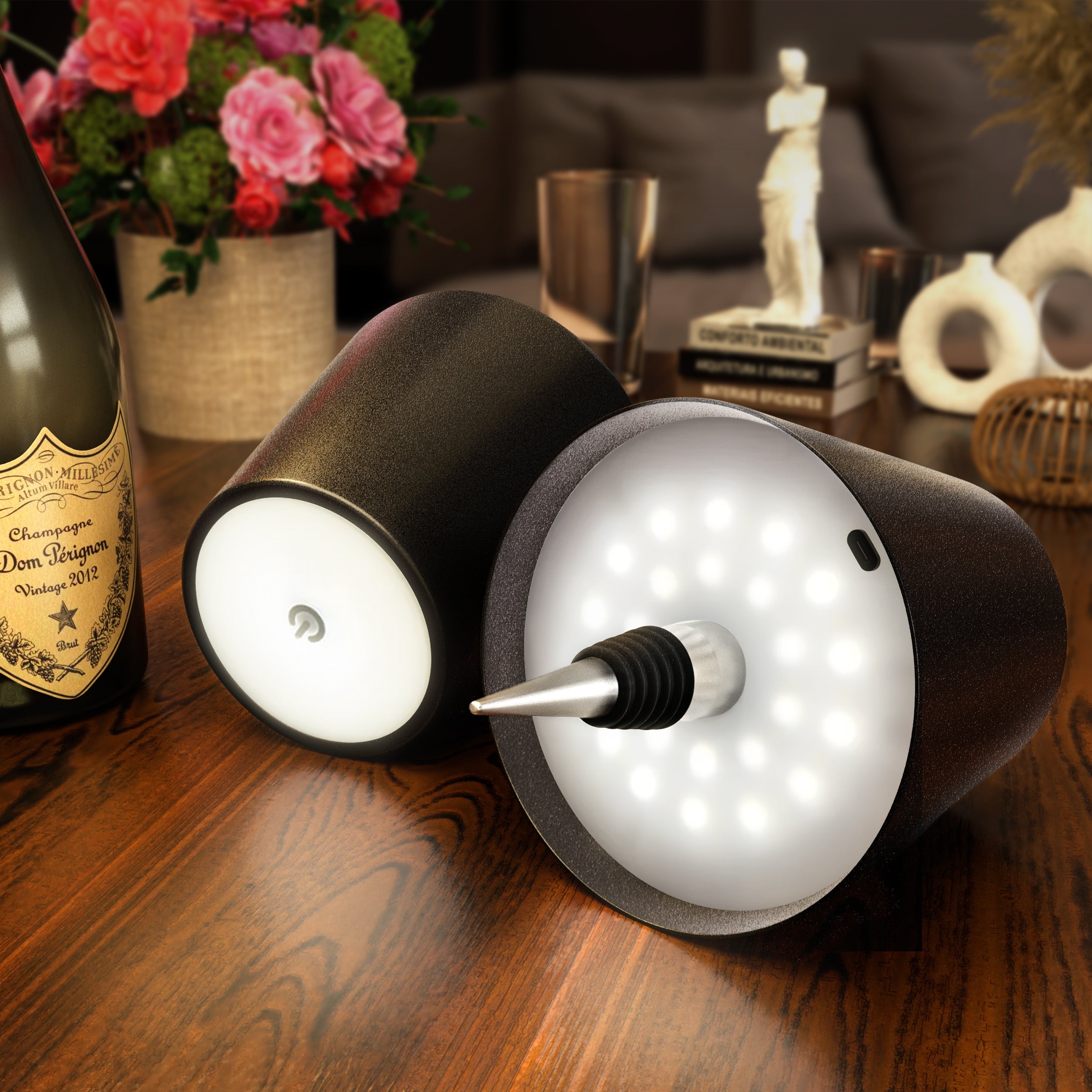 Flessenlamp Draadloos Oplaadbaar LED Zwart 3000K USB-C Tafellamp Wijnfles Bar Sfeerverlichting | Sansoti