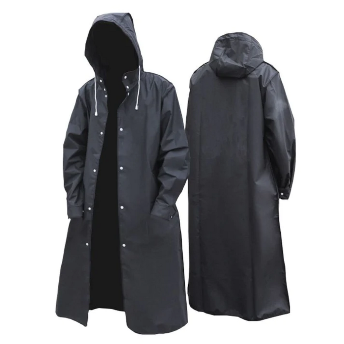 Waterproof Long Coat for Men with Adjustable Hood Black Breathable Rain-Resistant Outdoor Coat Winter-Ready Jacket | Sansoti