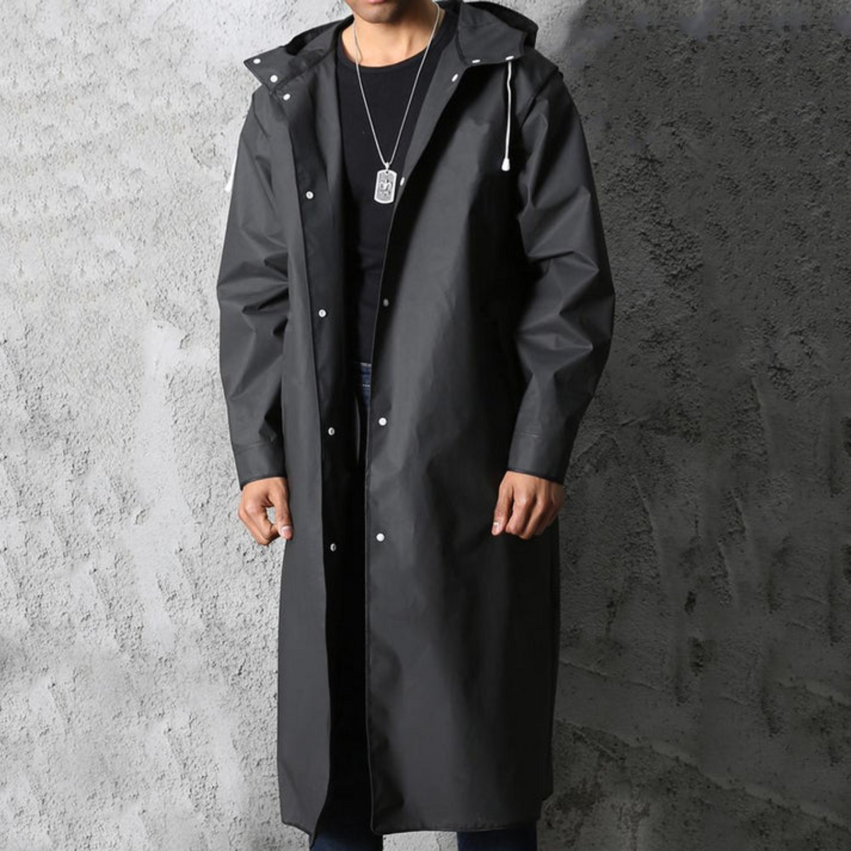Waterproof Long Coat for Men with Adjustable Hood Black Breathable Rain-Resistant Outdoor Coat Winter-Ready Jacket | Sansoti