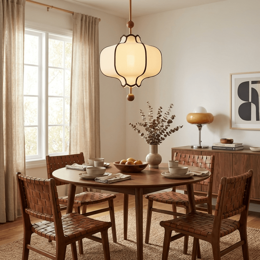 Stoffen Hanglamp met Lantaarnvorm – Walnoot of Goud Frame – 25 tot 50 cm – Scandinavisch Design Plafondlamp | Sansoti