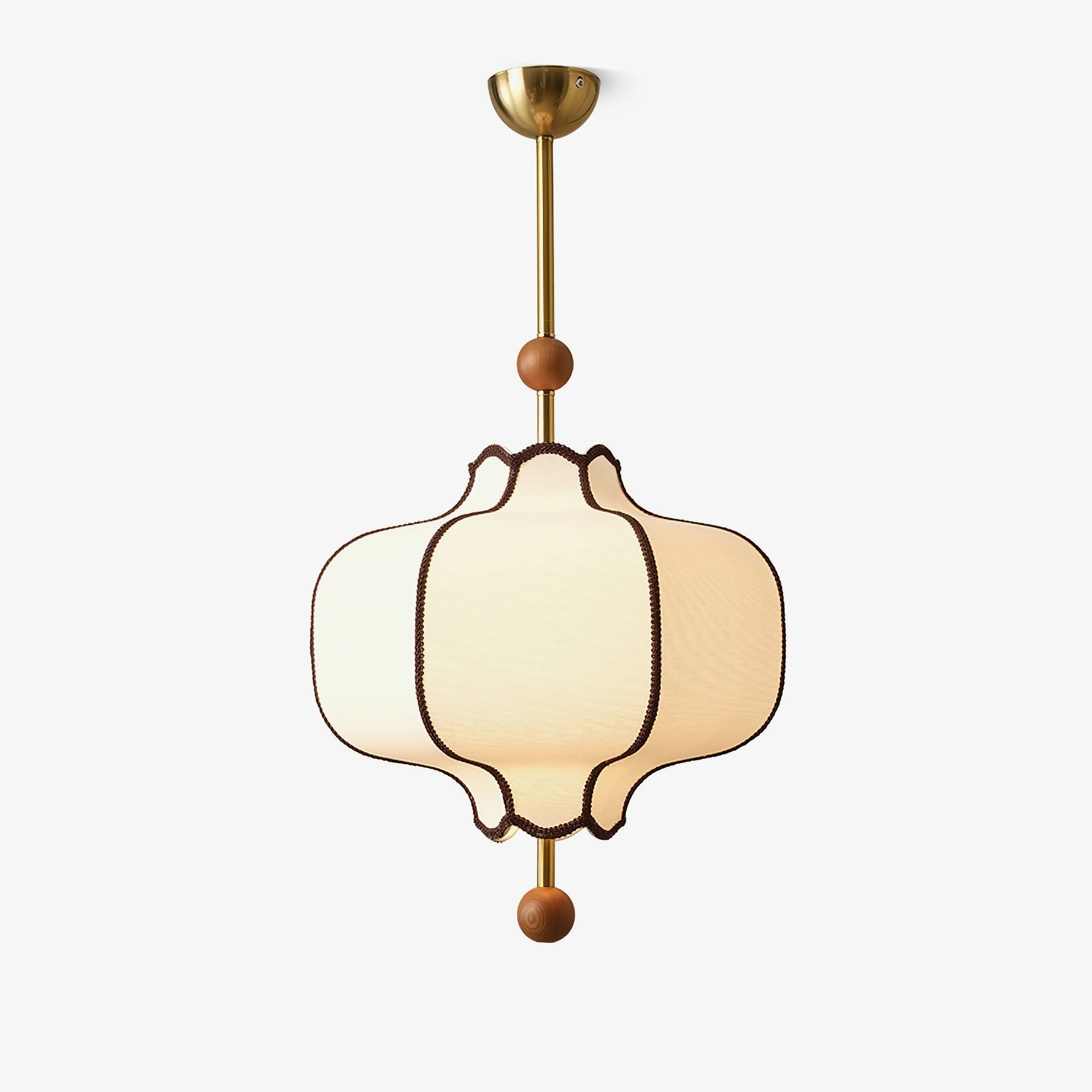Stoffen Hanglamp met Lantaarnvorm – Walnoot of Goud Frame – 25 tot 50 cm – Scandinavisch Design Plafondlamp | Sansoti