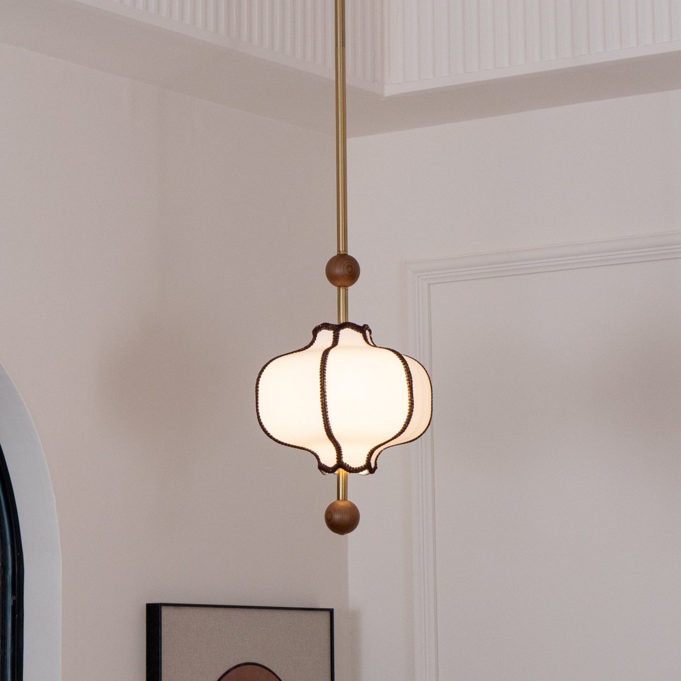 Stoffen Hanglamp met Lantaarnvorm – Walnoot of Goud Frame – 25 tot 50 cm – Scandinavisch Design Plafondlamp | Sansoti