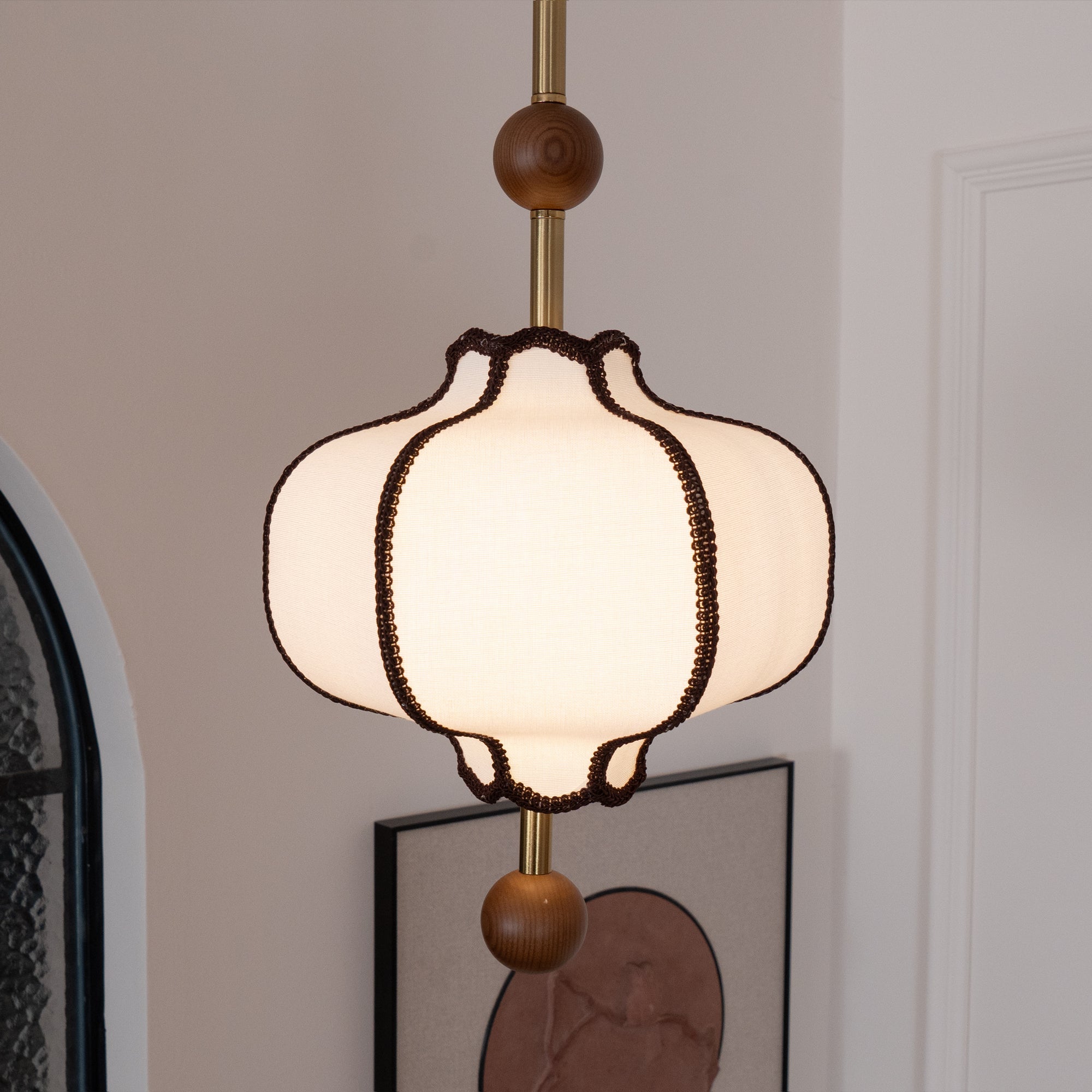 Stoffen Hanglamp met Lantaarnvorm – Walnoot of Goud Frame – 25 tot 50 cm – Scandinavisch Design Plafondlamp | Sansoti