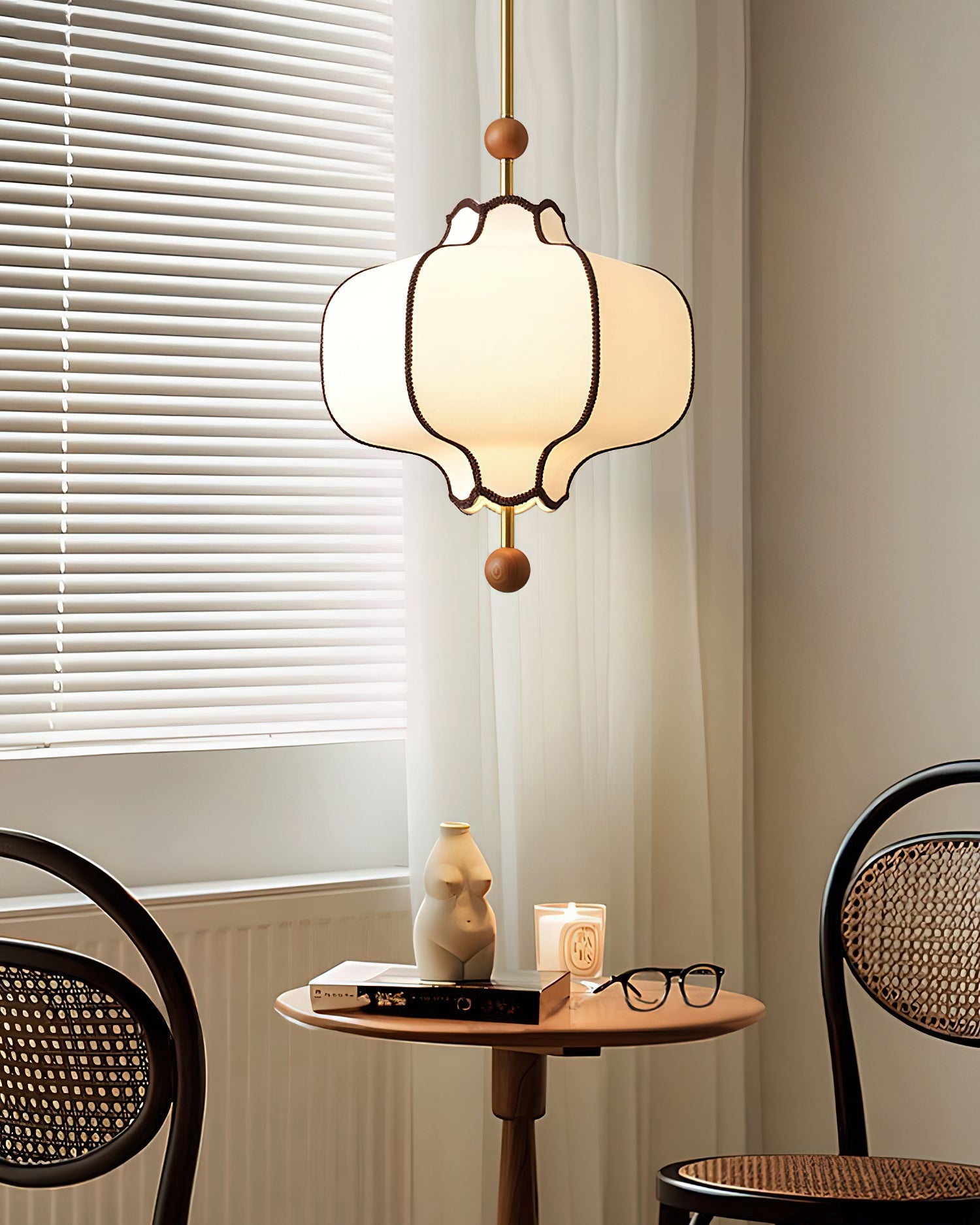 Stoffen Hanglamp met Lantaarnvorm – Walnoot of Goud Frame – 25 tot 50 cm – Scandinavisch Design Plafondlamp | Sansoti
