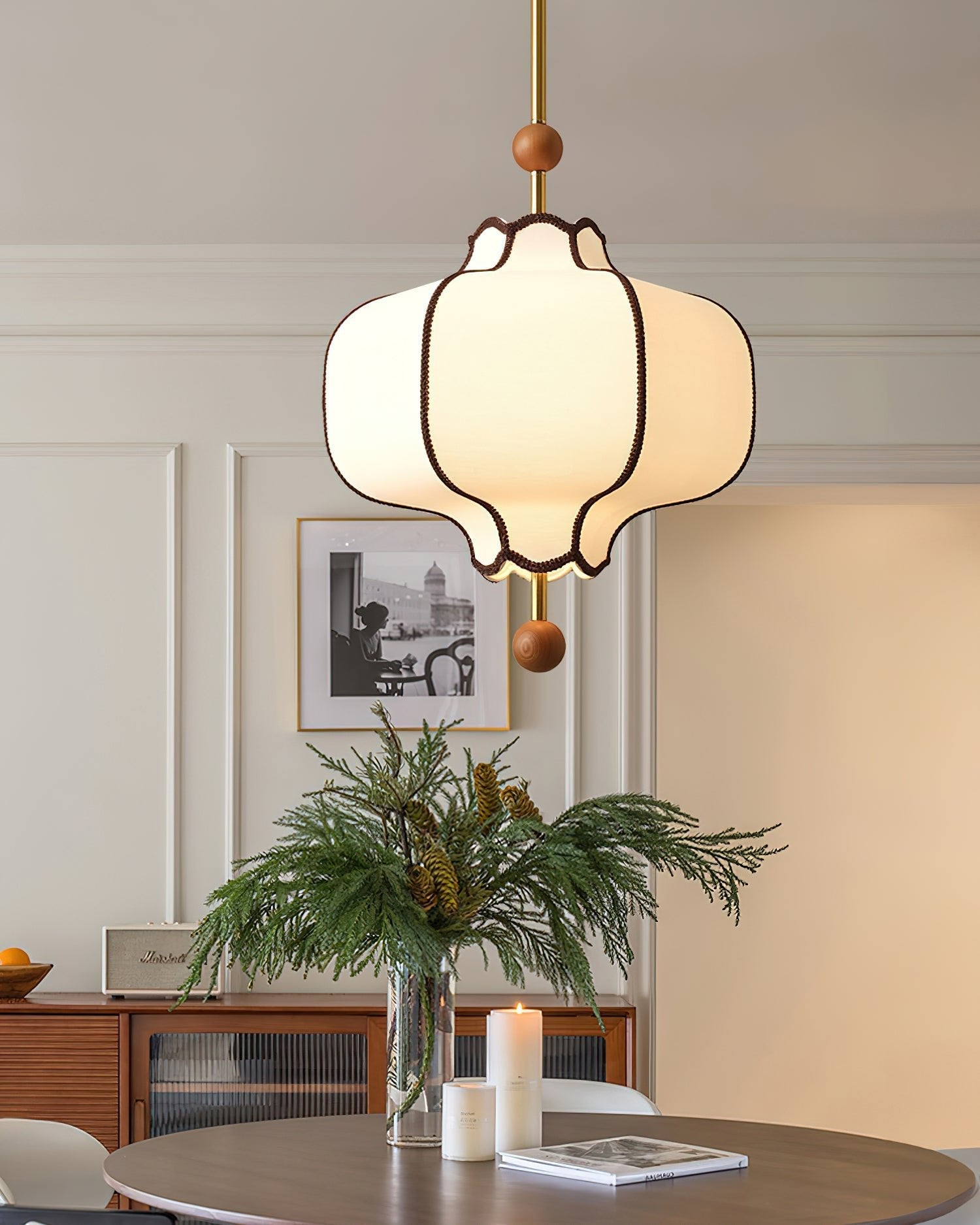 Stoffen Hanglamp met Lantaarnvorm – Walnoot of Goud Frame – 25 tot 50 cm – Scandinavisch Design Plafondlamp | Sansoti