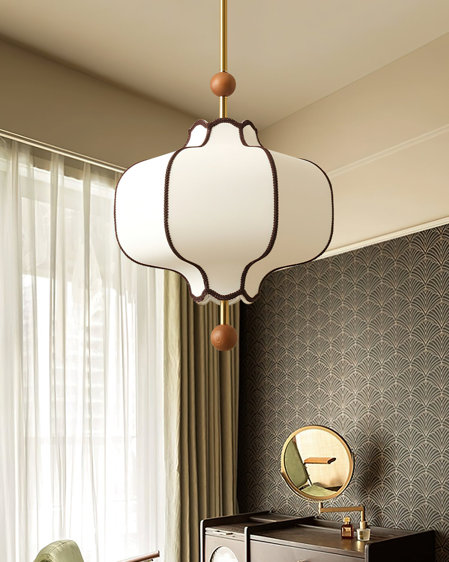 Stoffen Hanglamp met Lantaarnvorm – Walnoot of Goud Frame – 25 tot 50 cm – Scandinavisch Design Plafondlamp | Sansoti
