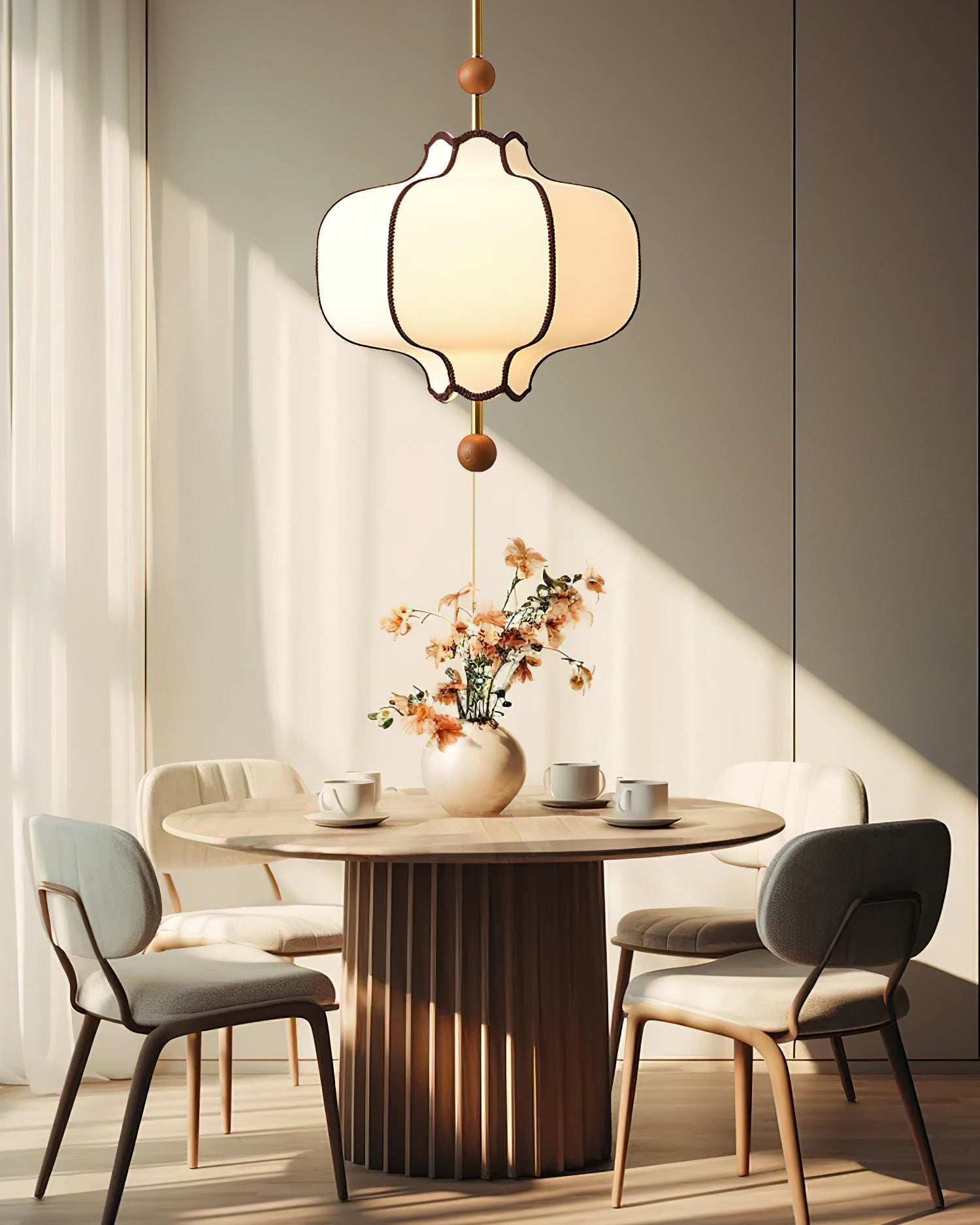 Stoffen Hanglamp met Lantaarnvorm – Walnoot of Goud Frame – 25 tot 50 cm – Scandinavisch Design Plafondlamp | Sansoti