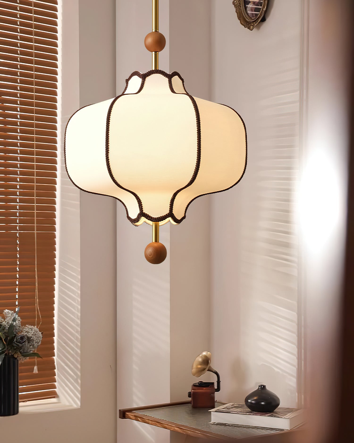 Stoffen Hanglamp met Lantaarnvorm – Walnoot of Goud Frame – 25 tot 50 cm – Scandinavisch Design Plafondlamp | Sansoti