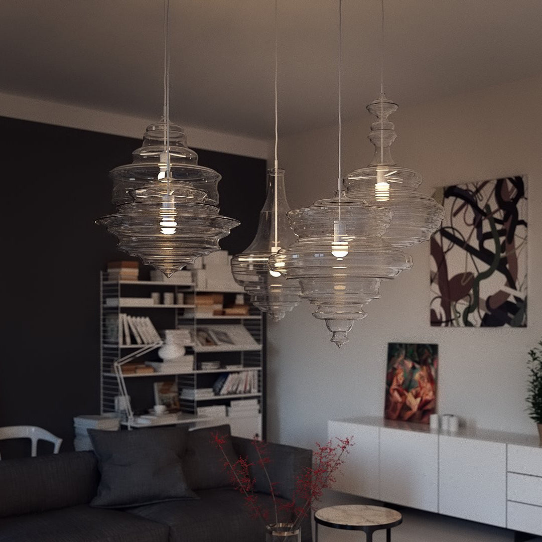 Hanglamp Geïnspireerd op Metropolitan Opera met Vloeiende Silhouet – Handgemaakt Glas in Transparant, Opaal of Amber – Verstelbare Draad 150 cm | Sansoti