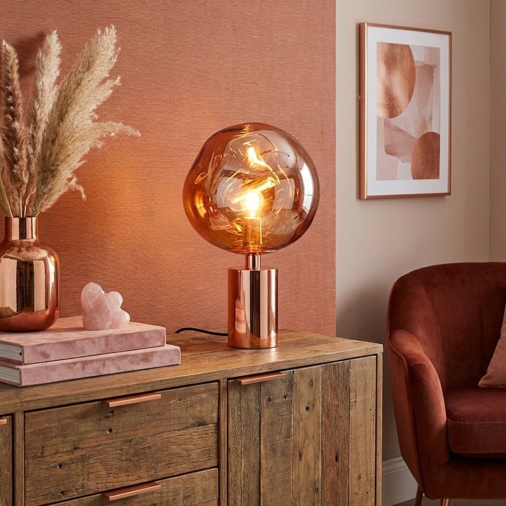 Tafellampe met Gesmolten Lava Textuur in Goud, Roségoud of Zilver | Sansoti