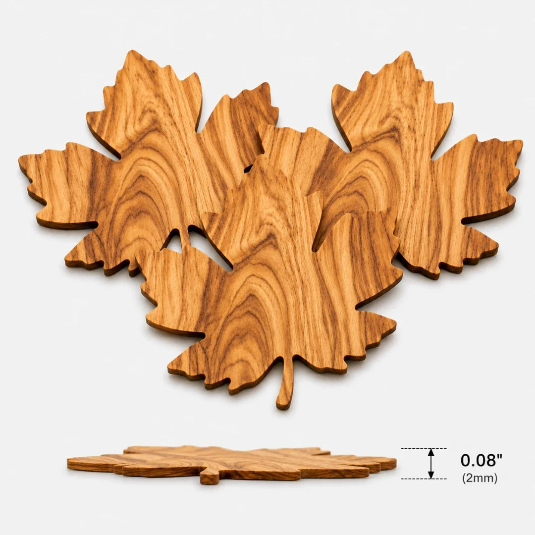 Houten Onderzetters Bladervorm Set van 3 Stuks voor Glazen Kopjes Mokken Tafelbescherming Natuurlijk Houtnerf | Sansoti