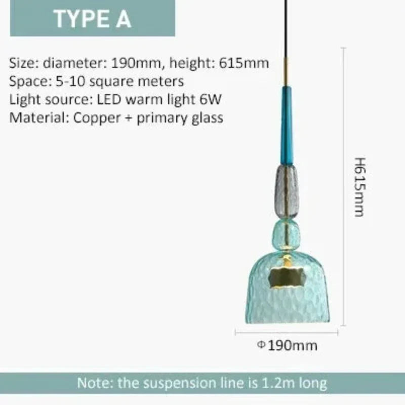 Glazen Hanglamp Gekleurd Glas Verstelbaar 160mm Moderne Verlichting Eetkamer Woonkamer Slaapkamer Design | Sansoti