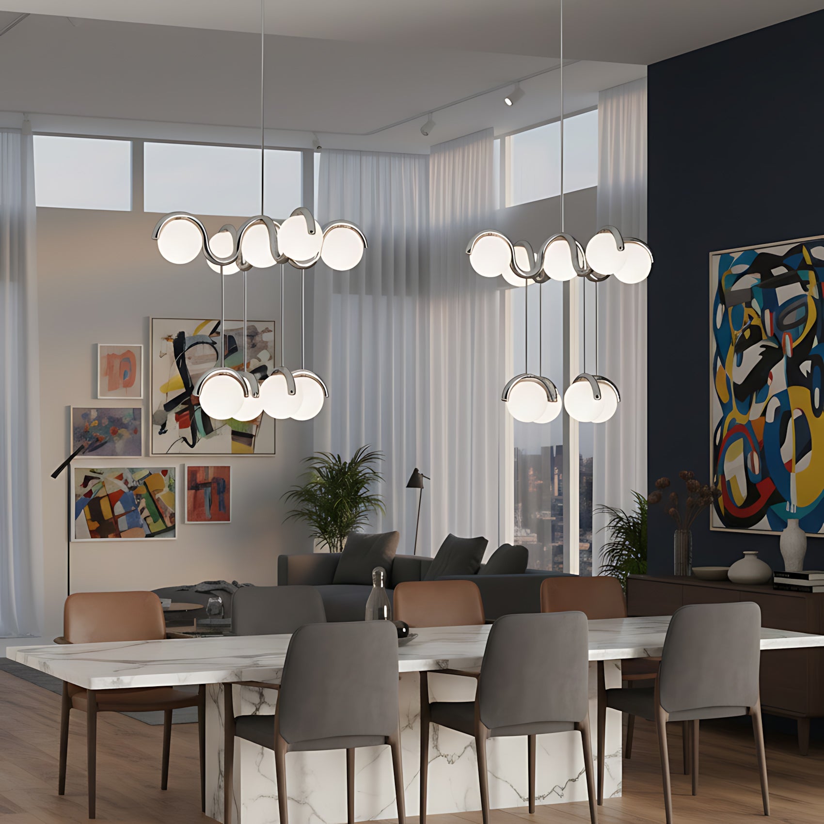Moderne Kroonluchter met Messing en Glas – Artistieke Verlichting voor Eetkamer en Woonkamer | Sansoti