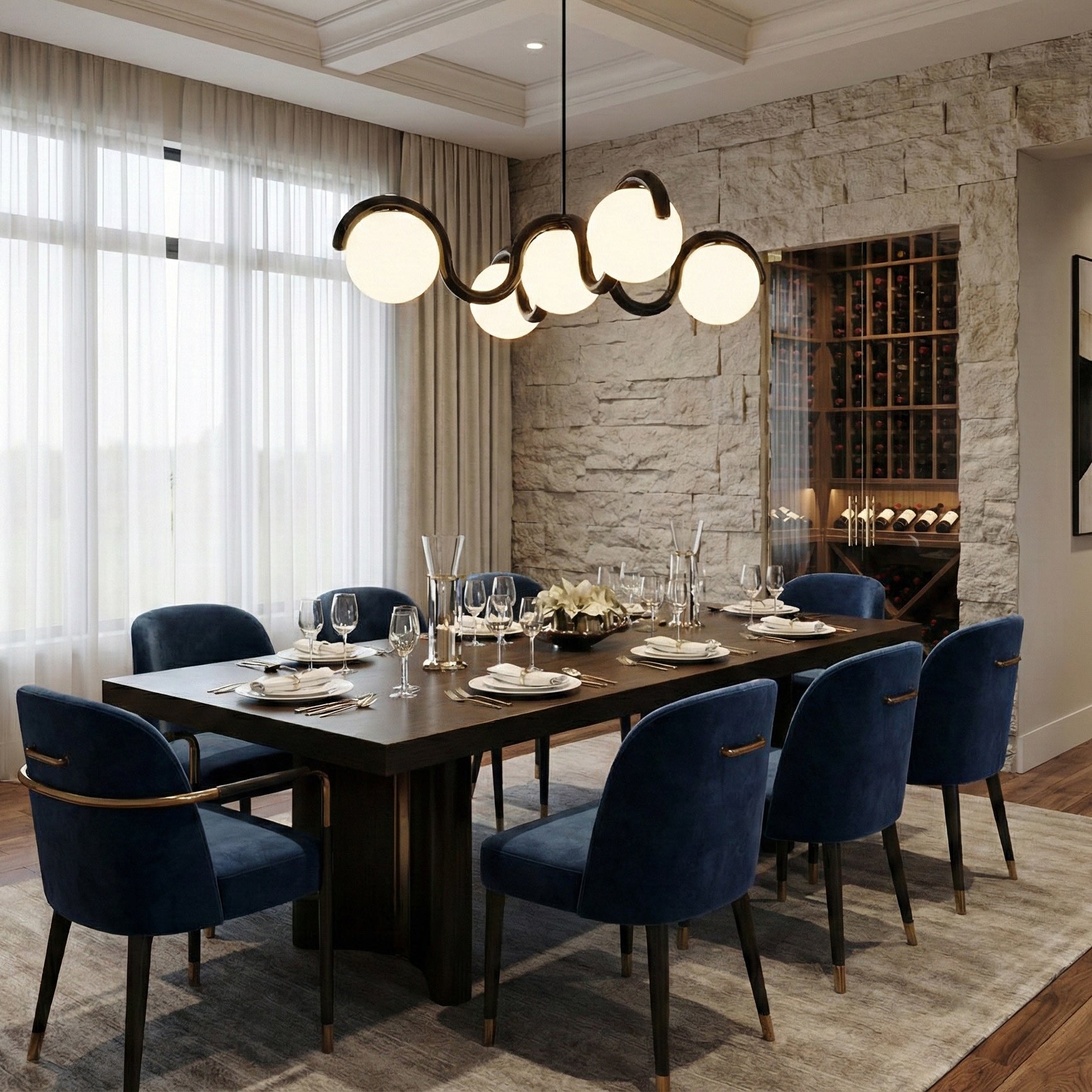 Moderne Kroonluchter met Messing en Glas – Artistieke Verlichting voor Eetkamer en Woonkamer | Sansoti