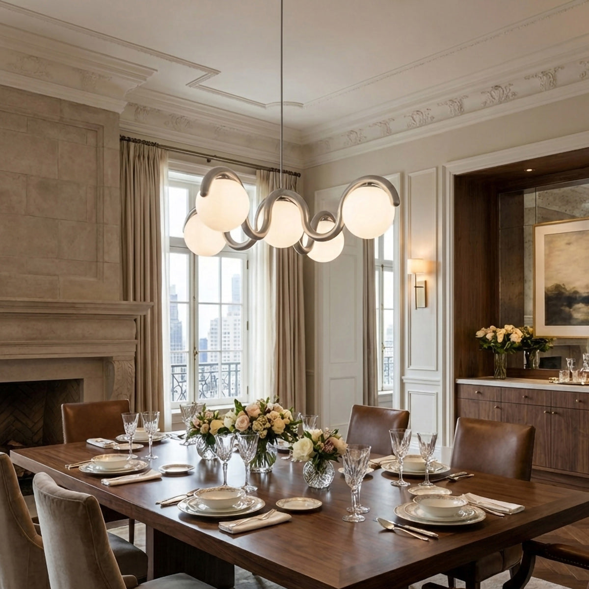 Moderne Kroonluchter met Messing en Glas – Artistieke Verlichting voor Eetkamer en Woonkamer | Sansoti