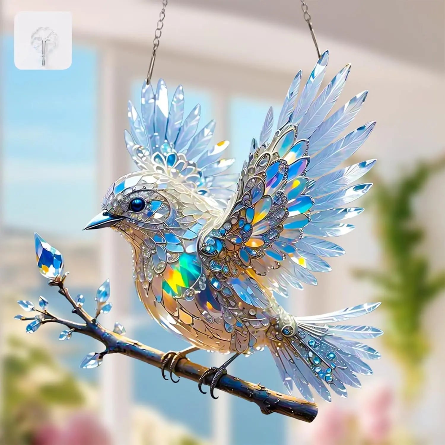 Kristallen Vogel Acryl 15x15cm 20x20cm Raamhanger Lichtreflecties Regenboog Woonkamer Raam Suncatcher Decoratie Cadeau Transparant | Sansoti