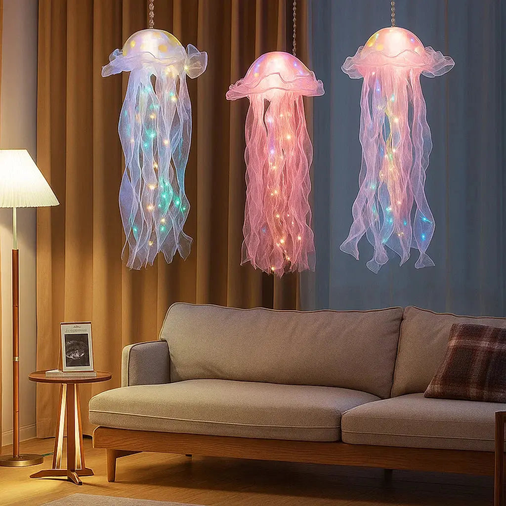 Kwallenlamp LED Hangend Kunststof 50x20cm Kleurrijk Batterij Woonkamer Kinderkamer Feestdecoratie Oceaan Themafeest Sfeerlicht Decoratie | Sansoti
