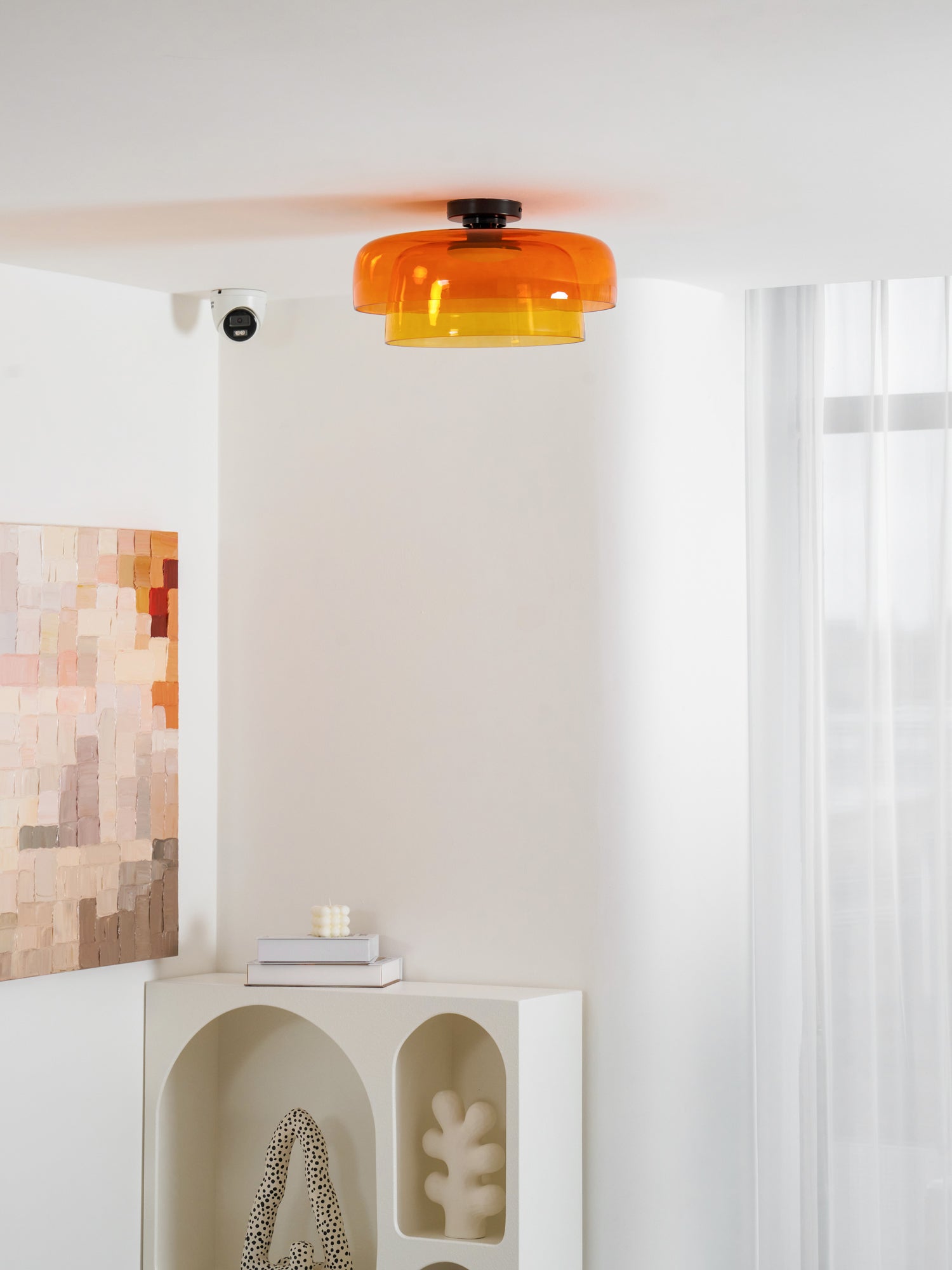Lagen Plafondlamp met Glazen Schijven | Warm Getint Glas | Scandinavische Elegantie | Subtiel Gelaagd Licht | Moderne Plafondverlichting | Dimbare Versie Beschikbaar | Design Plafondlamp | Meerlaags Glasdesign | Natuurlijk Lichtgevoel | Sansoti