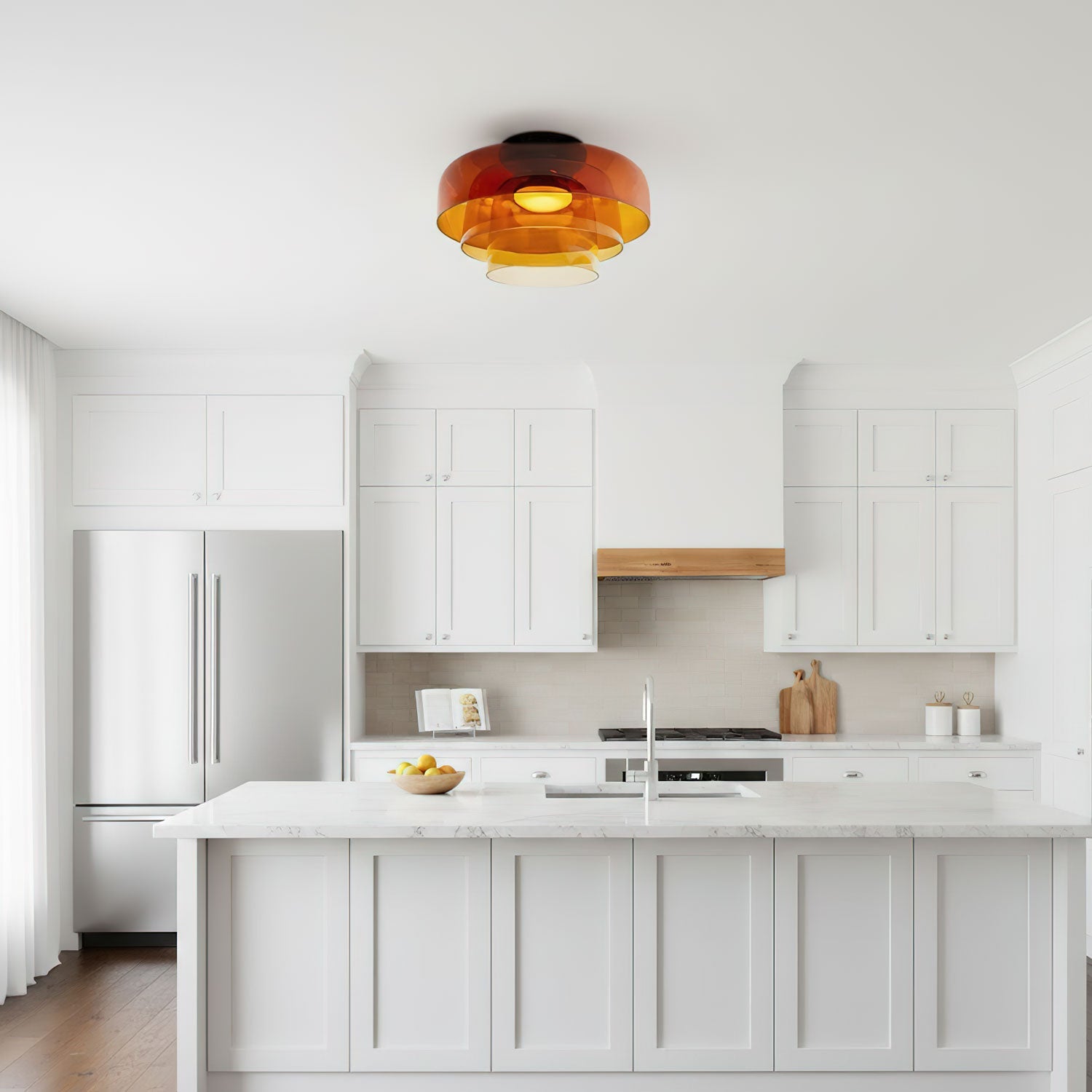 Lagen Plafondlamp met Glazen Schijven | Warm Getint Glas | Scandinavische Elegantie | Subtiel Gelaagd Licht | Moderne Plafondverlichting | Dimbare Versie Beschikbaar | Design Plafondlamp | Meerlaags Glasdesign | Natuurlijk Lichtgevoel | Sansoti