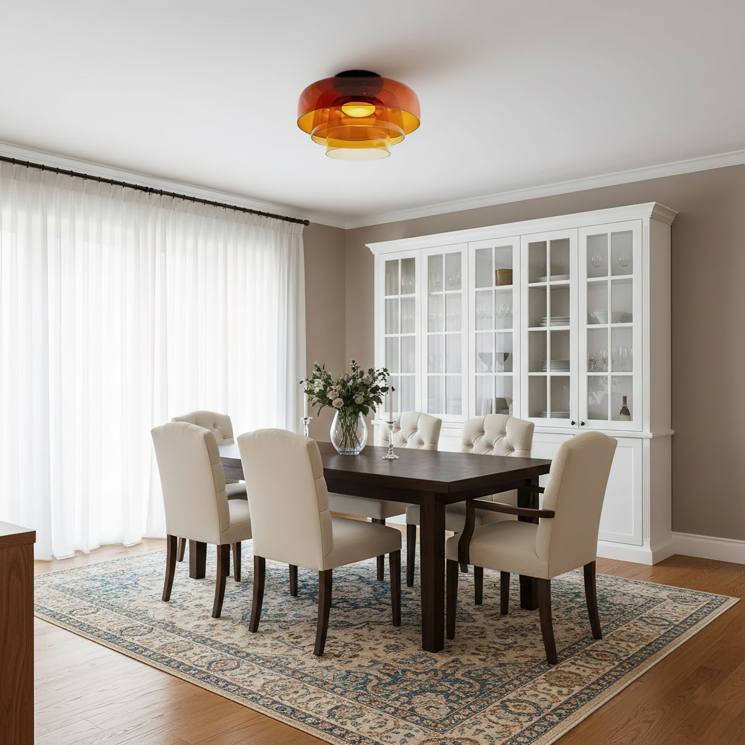Lagen Plafondlamp met Glazen Schijven | Warm Getint Glas | Scandinavische Elegantie | Subtiel Gelaagd Licht | Moderne Plafondverlichting | Dimbare Versie Beschikbaar | Design Plafondlamp | Meerlaags Glasdesign | Natuurlijk Lichtgevoel | Sansoti