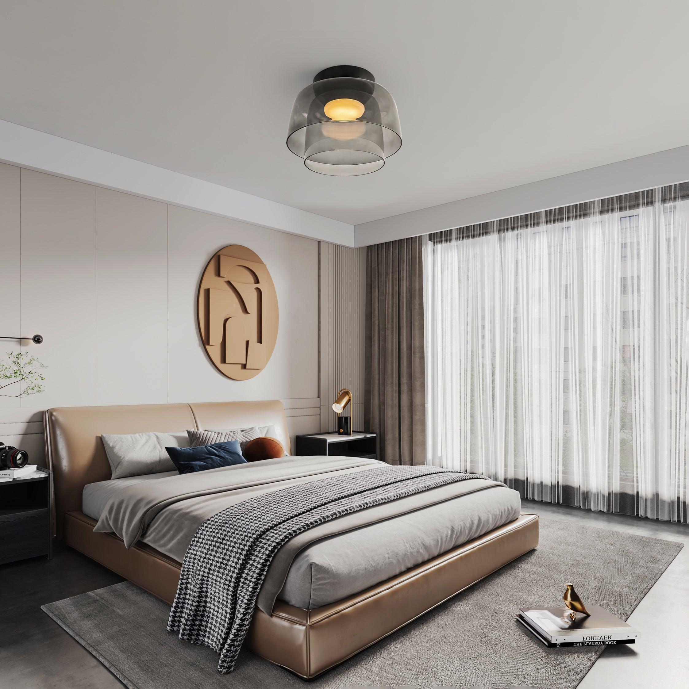 Lagen Plafondlamp met Glazen Schijven | Warm Getint Glas | Scandinavische Elegantie | Subtiel Gelaagd Licht | Moderne Plafondverlichting | Dimbare Versie Beschikbaar | Design Plafondlamp | Meerlaags Glasdesign | Natuurlijk Lichtgevoel | Sansoti