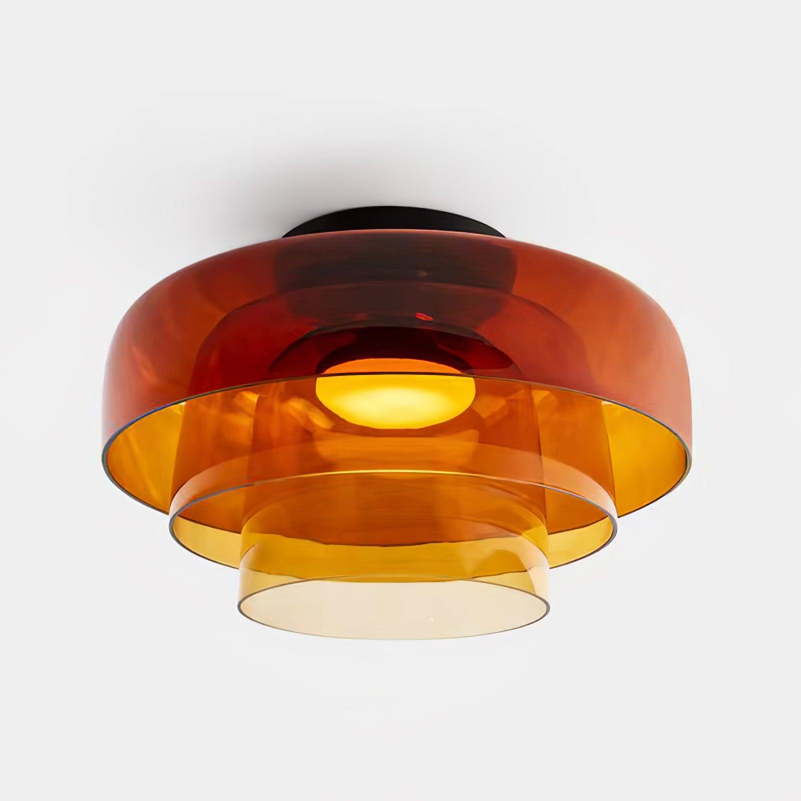 Lagen Plafondlamp met Glazen Schijven | Warm Getint Glas | Scandinavische Elegantie | Subtiel Gelaagd Licht | Moderne Plafondverlichting | Dimbare Versie Beschikbaar | Design Plafondlamp | Meerlaags Glasdesign | Natuurlijk Lichtgevoel | Sansoti