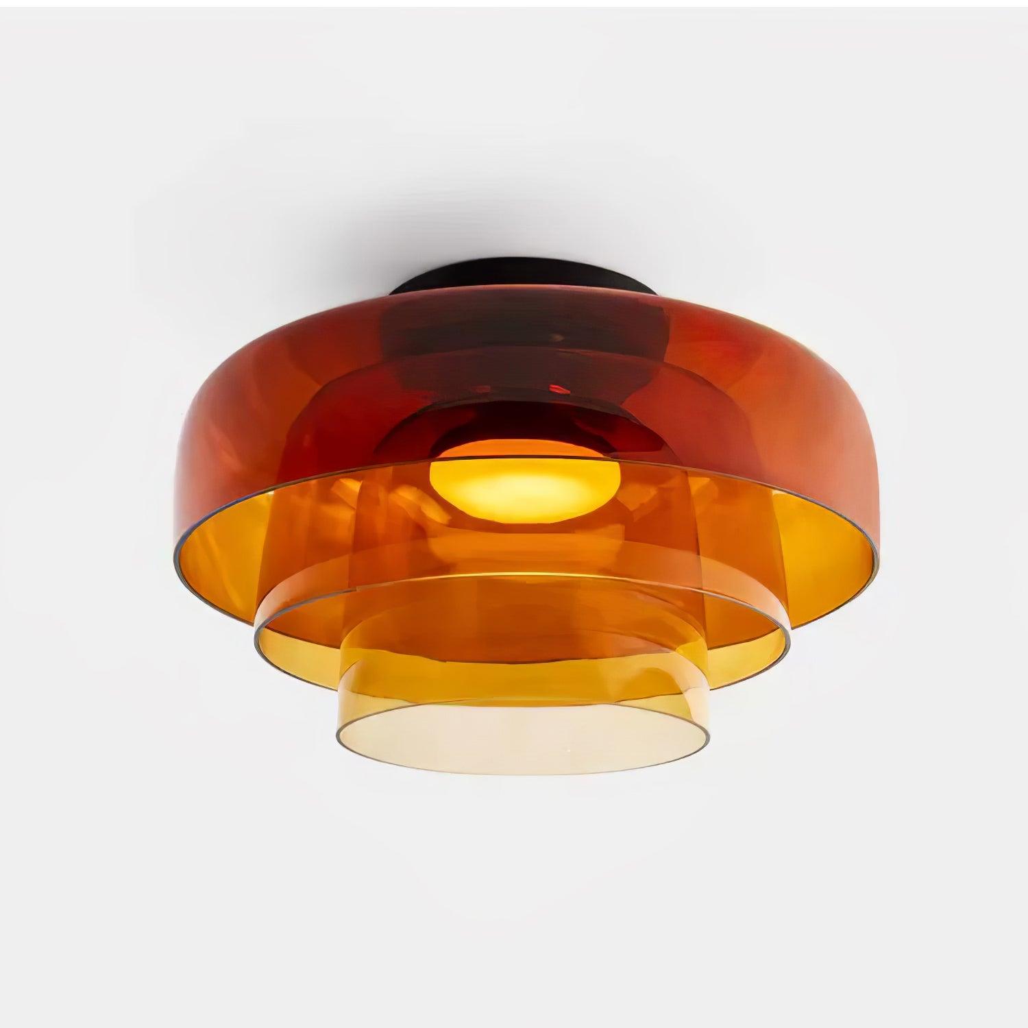 Lagen Plafondlamp met Glazen Schijven | Warm Getint Glas | Scandinavische Elegantie | Subtiel Gelaagd Licht | Moderne Plafondverlichting | Dimbare Versie Beschikbaar | Design Plafondlamp | Meerlaags Glasdesign | Natuurlijk Lichtgevoel | Sansoti