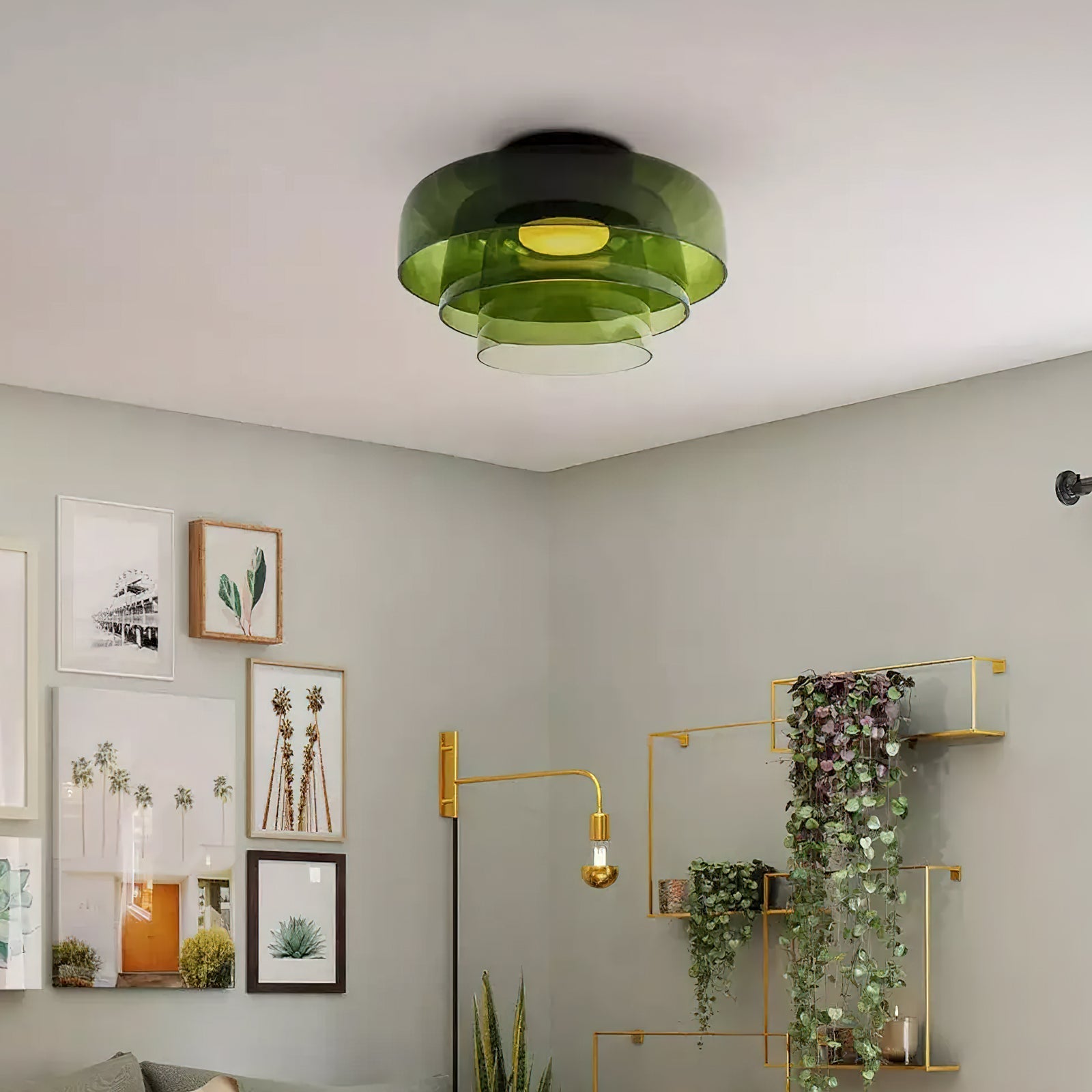 Lagen Plafondlamp met Glazen Schijven | Warm Getint Glas | Scandinavische Elegantie | Subtiel Gelaagd Licht | Moderne Plafondverlichting | Dimbare Versie Beschikbaar | Design Plafondlamp | Meerlaags Glasdesign | Natuurlijk Lichtgevoel | Sansoti