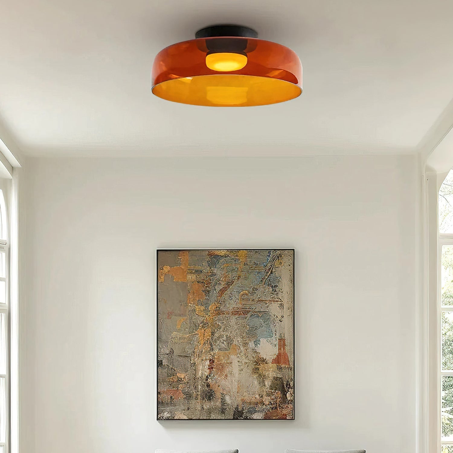 Lagen Plafondlamp met Glazen Schijven | Warm Getint Glas | Scandinavische Elegantie | Subtiel Gelaagd Licht | Moderne Plafondverlichting | Dimbare Versie Beschikbaar | Design Plafondlamp | Meerlaags Glasdesign | Natuurlijk Lichtgevoel | Sansoti
